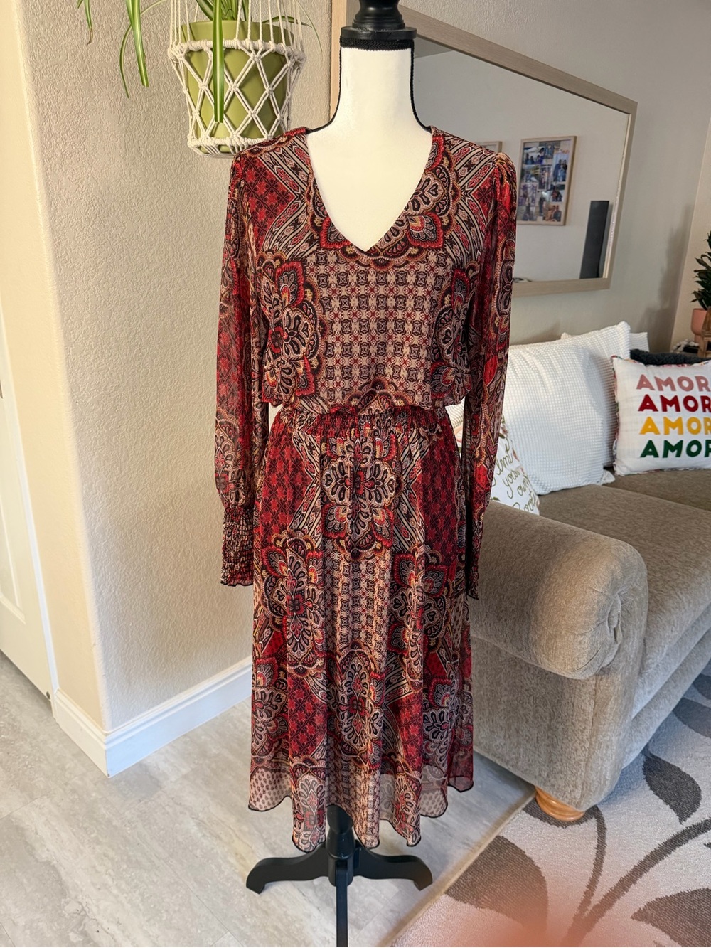 Kate and Lily Women’s Boho Paisley Midi Dress in Red